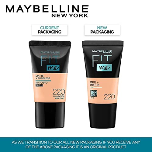 Maybelline New York Liquid Foundation, Matte & Poreless, Full Coverage Blendable Normal to Oily Skin, Fit Me, 220 Natural Beige, 18ml